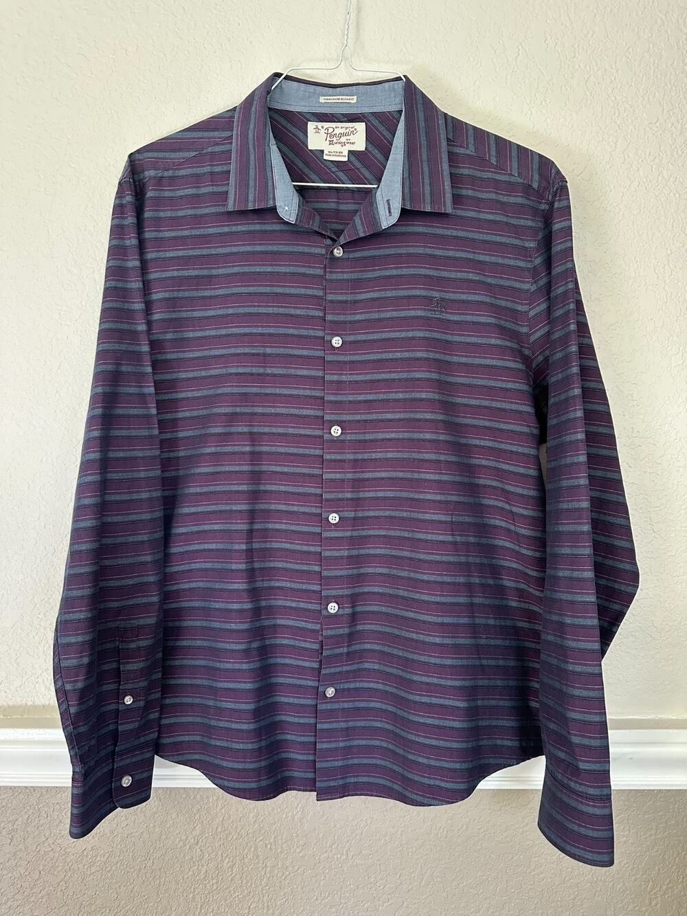 Original Penguin Men's XL Heritage Slim Fit Striped Long Sleeve Dress Shirt